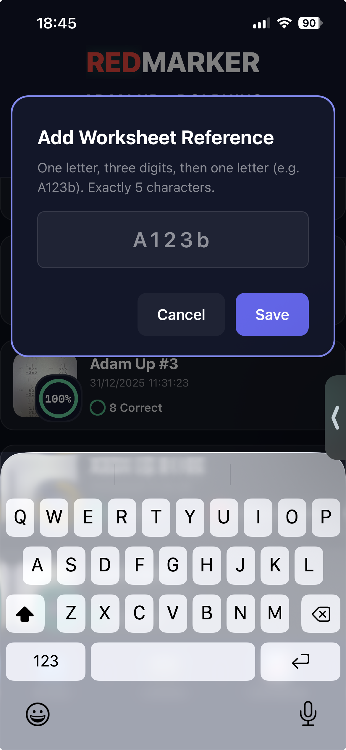 REDMARKER app Add Worksheet Reference dialog with example code A123b