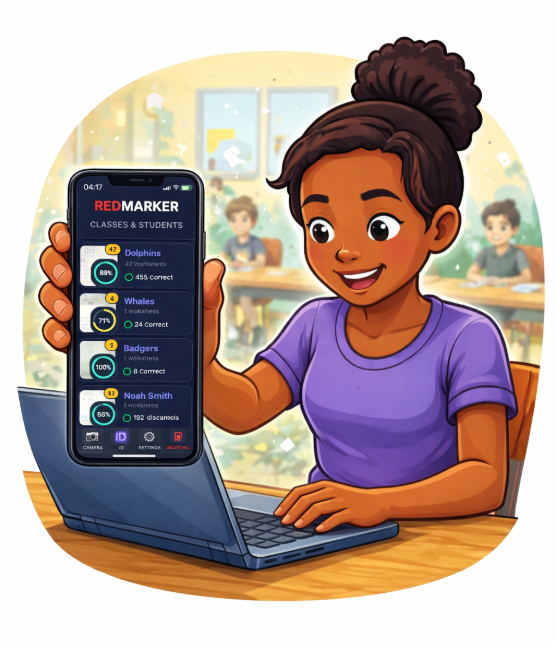 Illustration: worksheets organised automatically by student and class