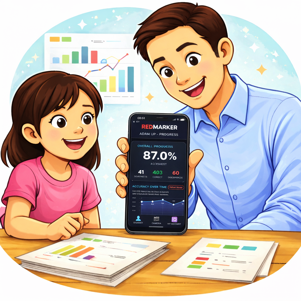 Illustration: progress and accuracy charts for students over time